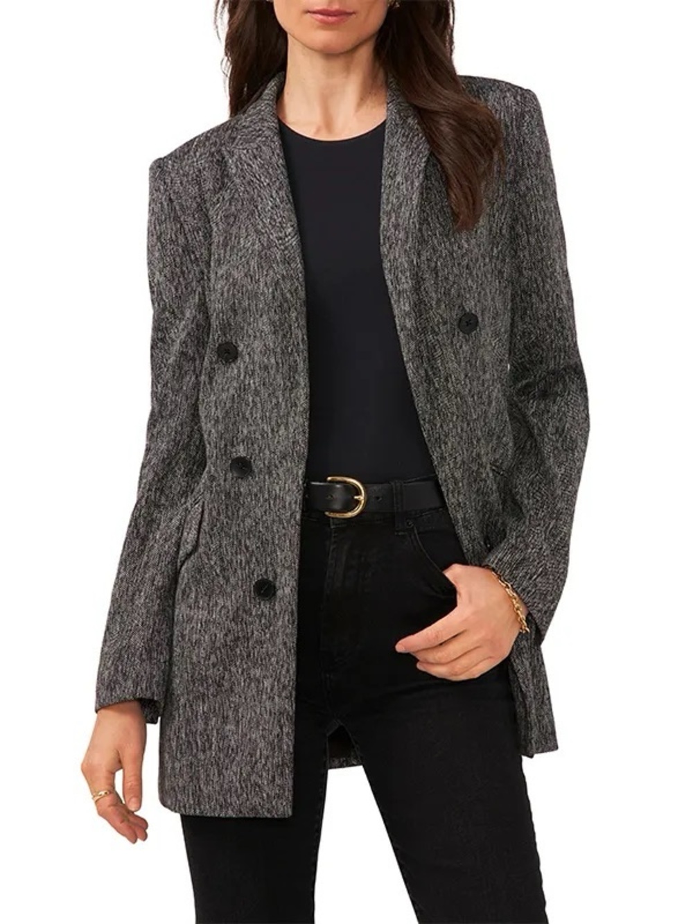 Vince Camuto Herringbone Double Breasted Blazer Size 10 Black Gray Textured